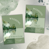 Sage Green Forest Lake Landscape Wedding 招待状