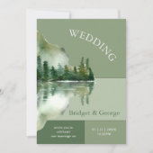 Sage Green Forest Lake Landscape Wedding 招待状 (正面)