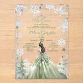 Sage Green Forest Winter Princess Mis Quince アクリル招待状 (正面)