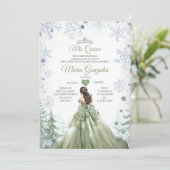 Sage Green Forest Winter Princess Mis Quince 招待状 (スタンド正面)
