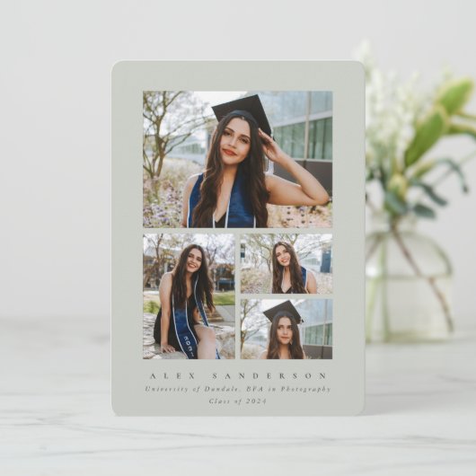 Sage Green Frame 4ミニマル写真卒業 案内状 (スタンド正面)