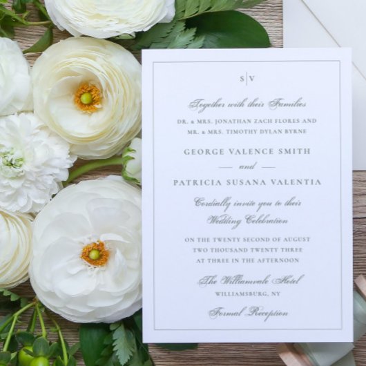 Sage Green Framed Monogramエレガントのサ結婚イト 招待状