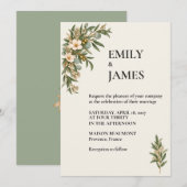 Sage Green French Botanical Wedding 招待状 (正面/裏面)
