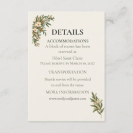 Sage Green French Botanical Wedding Details Card エンクロージャーカード