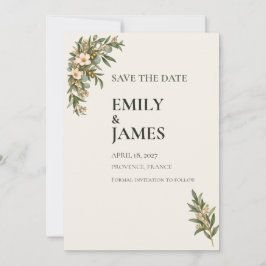 Sage Green French Botanical Wedding Save the Date セーブザデート