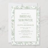 Sage Green French Chinoiserie Floral Bridal Shower 招待状 (正面)