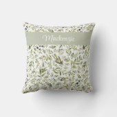 Sage Green French Country Chic Olive Name Monogram クッション (裏面)