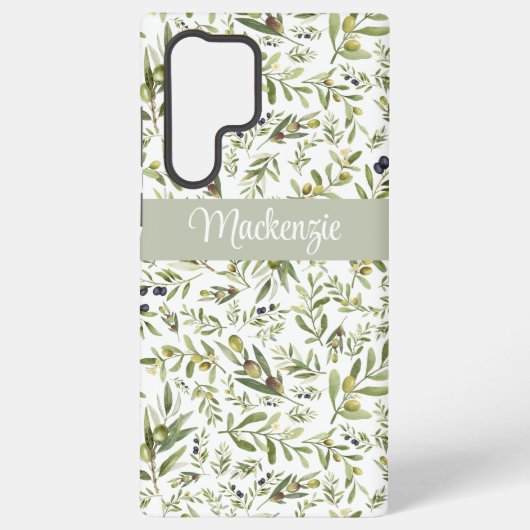 Sage Green French Country Chic Olive Name Monogram Samsung Galaxyケース (裏面)
