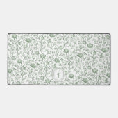 Sage Green French Country Chic Toile Monogram デスクマット (正面)