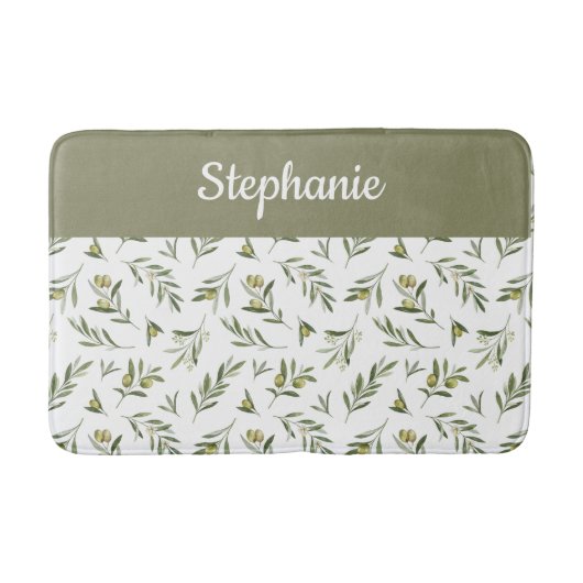 Sage Green French Country Olive Monogram バスマット (正面)