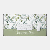 Sage Green French Country Olive Name デスクマット (キーボード&マウス)