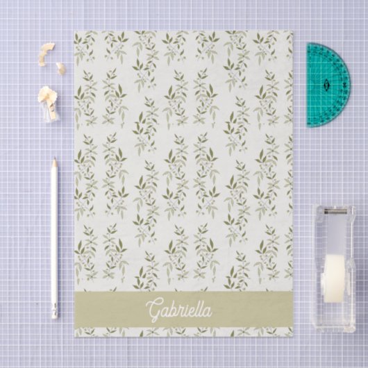 Sage green French country Olive pattern Name 薄葉紙 (クラフト)