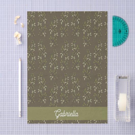 Sage green French country Olive pattern Name 薄葉紙 (クラフト)