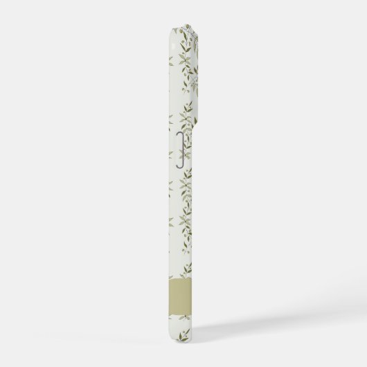 Sage green French country Olive pattern Name iPhoneケース (右側面)