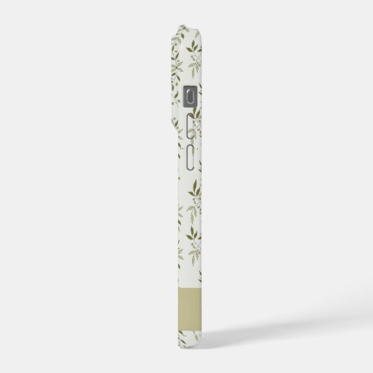 Sage green French country Olive pattern Name iPhoneケース (左側面)