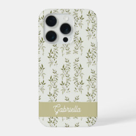Sage green French country Olive pattern Name iPhone 15 Proケース