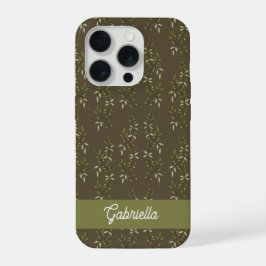 Sage green French country Olive pattern Name iPhone 15 Proケース