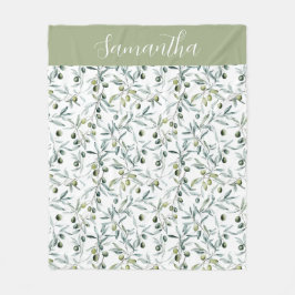 Sage Green French Country Watercolor Olive Name  フリースブランケット