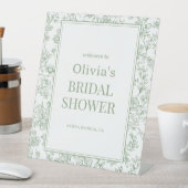 Sage Green French Floral Bridal Shower Welcome 台座サイン (インサイチュ)