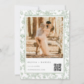 Sage Green French Floral Photo QR Code  招待状 (裏面)