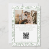 Sage Green French Floral QR Code Toile 招待状 (裏面)