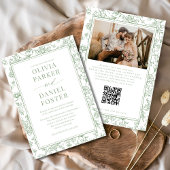Sage Green French Floral QR Code Toile 招待状