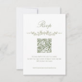 Sage Green French Floral RSVP Card with QR Code 招待状 (正面)