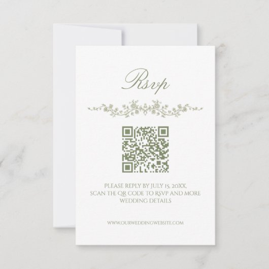 Sage Green French Floral RSVP Card with QR Code 招待状 (正面)