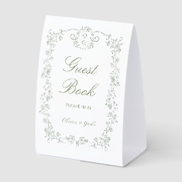 Sage Green French Floral Wedding  Guest Book  テーブルテントサイン