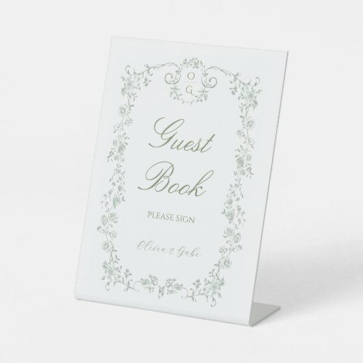Sage Green French Floral Wedding  Guest Book  台座サイン (正面)