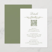  Sage Green French Floral with QR Code Wedding エンクロージャーカード (正面/裏面)