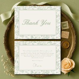 Sage Green French Ivory Bridal Shower Thank You サンキューカード
