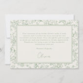 Sage Green French Ivory Bridal Shower Thank You サンキューカード (裏面)