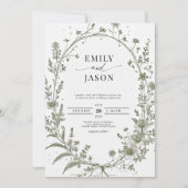 Sage Green French Roses Botanical Photo Wedding 招待状 (正面)