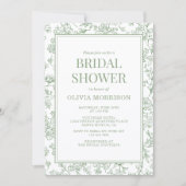 Sage Green French Toile Photo Bridal Shower 招待状 (正面)