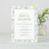 Sage Green French Toile QR Code Bridal Shower 招待状 (スタンド正面)