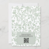 Sage Green French Toile QR Code Bridal Shower 招待状 (裏面)