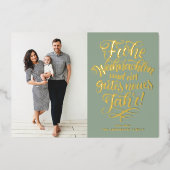 Sage Green Frohe Weihnachen書道写真 箔シーズンカード (正面)