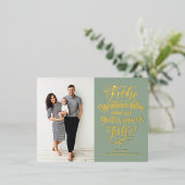 Sage Green Frohe Weihnachen書道写真 箔シーズンポストカード (立ち正面)