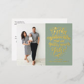 Sage Green Frohe Weihnachen書道写真 箔シーズンポストカード (正面/裏面)