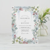 Sage Green Frosty Winter Wedding 招待状 (スタンド正面)