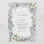 Sage Green Frosty Winter Wedding 招待状 (正面)