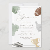 Sage Green Game On Football Birthday 招待状 (正面)