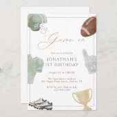 Sage Green Game On Football Birthday 招待状 (正面/裏面)