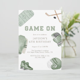 Sage Green Game On Hockey Birthday Party Sports  招待状