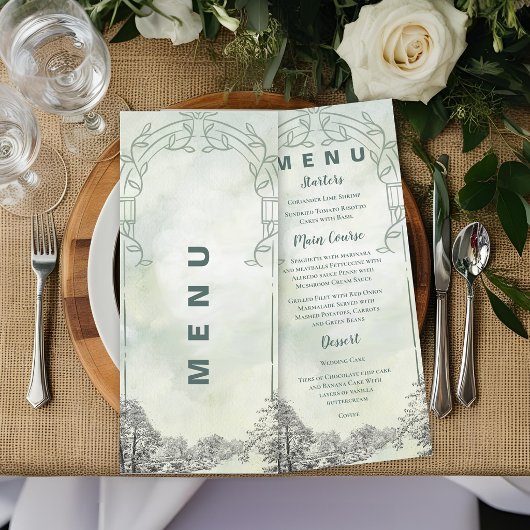 Sage Green Garden Arch Botanical Wedding Reception メニュー