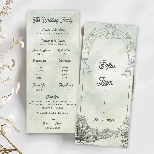 Sage Green Garden Arch Wedding Ceremony Program 招待状