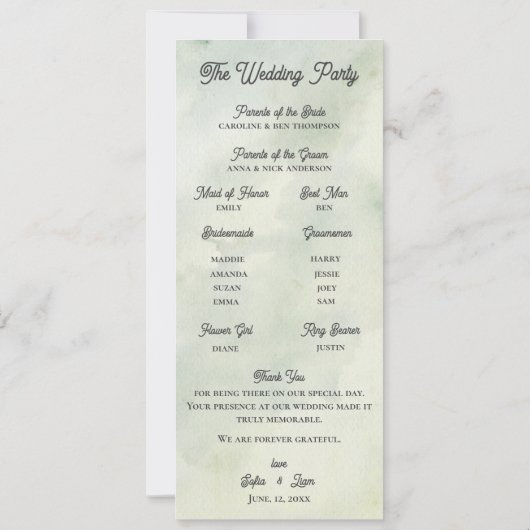 Sage Green Garden Arch Wedding Ceremony Program 招待状 (裏面)