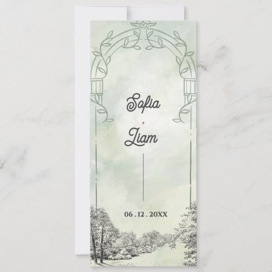 Sage Green Garden Arch Wedding Ceremony Program 招待状 (正面)