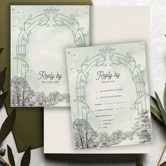 Sage Green Garden Arch Wedding Reply By 出欠カード